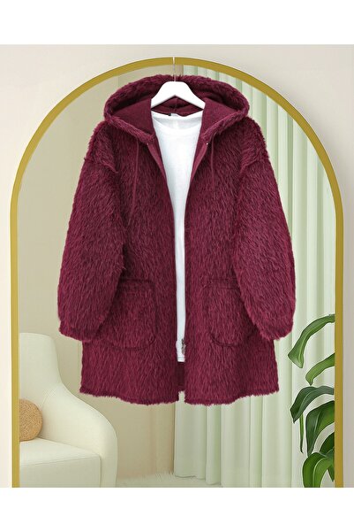 Modamorfo Hooded Pocket Zippered Bearded Cap - Burgundy