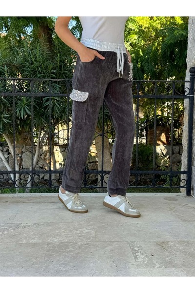 Punta Otantik Ls12520 Italian Pocket Stone Velvet Pants Smoked