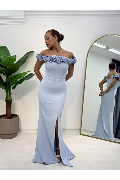 E&A Eren Abiye MADONNA YAKA CICEK DETAYLI BALIK ELBISE