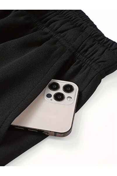 DEEP FİT Kadın siyah rahat kalıp düz paça eşofman altı