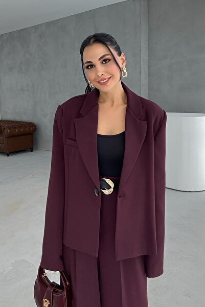 Seda Yalçın Atelier Mürdüm Oversize Tek Düğmeli Ceket Pantolon Takım