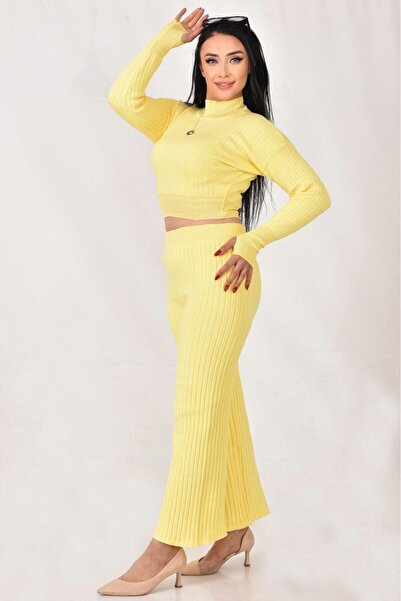 Sıla Triko طقم سترة نسائية محبوكة بنصف صياد السمك وبنطلون تريكو من الأعلى إلى...