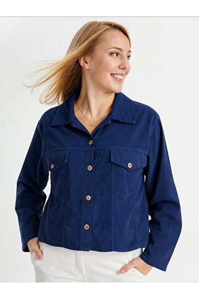 Hanımefendi Butik İtalyan Kadife Gömlek - LACİVERT