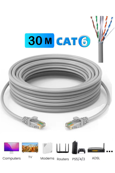 Vwin 30 Metre Cat6 İnternet Kablosu Patch Kablo Yüksek Hız 1000 Mbps