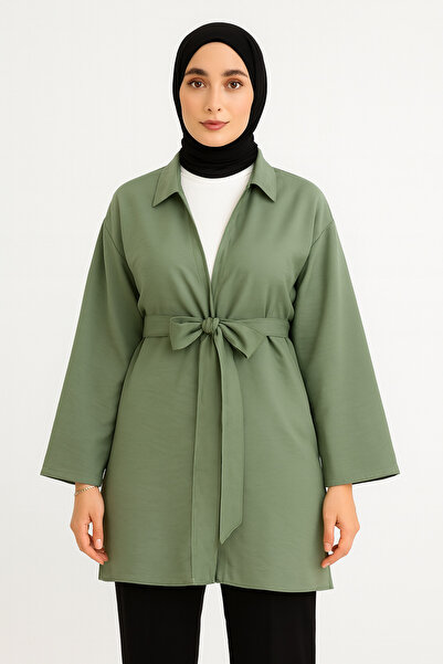 HİFADEN Women's Bow Tie Shirt Collar Hijab Kimono