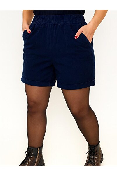 Hanımefendi Butik İtalyan Kadife Şort - LACİVERT
