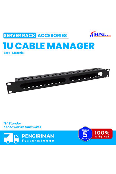 Mini pro وحدة إدارة الكابلات 1U مقاس 19 بوصة، مثبتة على رف، 24 فتحة أفقية لإدارة الأسلاك، حلقة D للخادم | أسود