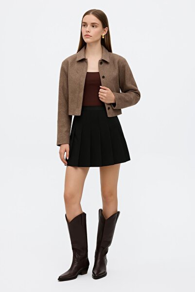 Fashion Friends Fusta mini plisată cu talie înaltă elastică, neagră