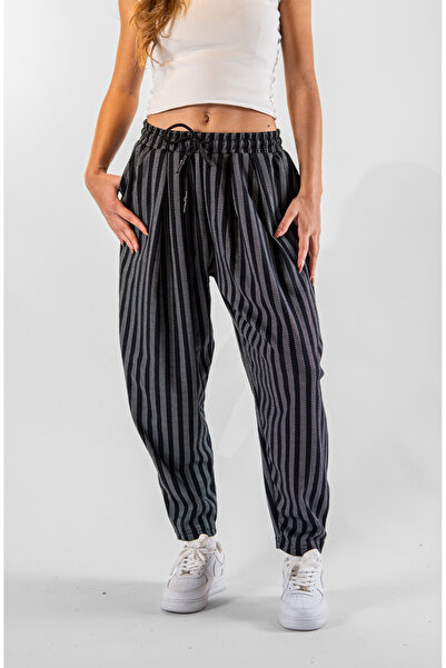 Superbluemexico Women's Jacquard Striped Pleated Trousers