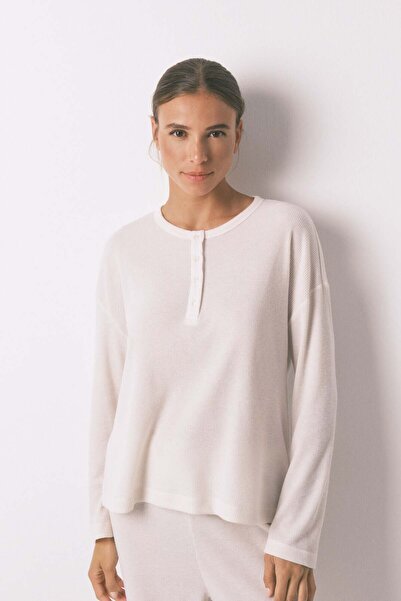 Women'secret Long ivory waffle texture pajamas