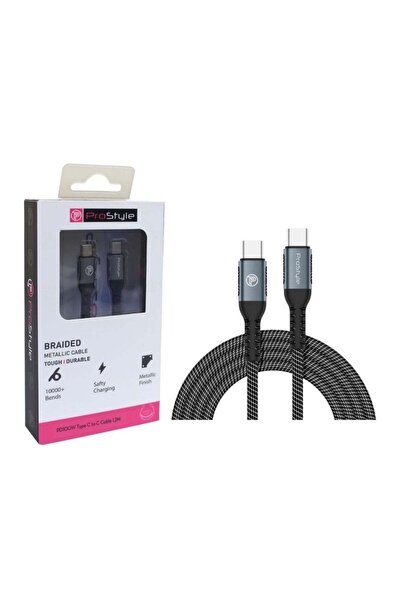 Prostyle كابل USB-C إلى USB-C بقوة 100 واط، بطول 1.2 متر، شحن سريع، مضفر من ا...