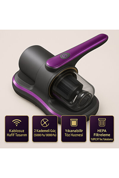 Merwish Süpürge Kablosuz Yüksek Emiş Gücüyle UV-C Sterilize Eden Akar ve Toz ...