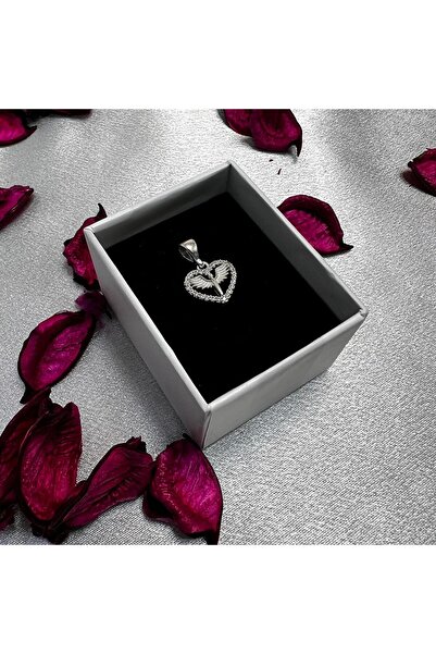Victoria Melek Kanadı Kalp Figürlü Kadın Kolye Ucu 925 Ayar Gümüş Zirkon Taşlı