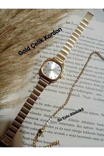 Brality Trend Model GOLD RENK KASA Kadın Kol Saati Kare ÇELİK GOLD RENK Kordo...