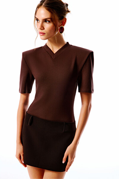 Love On Friday COLETTA Vatkalı V Yaka Body (Kahverengi)