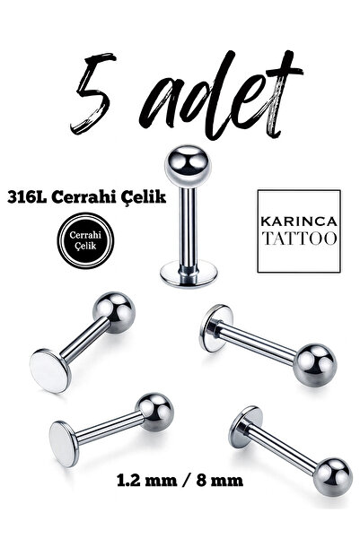 Karınca Piercing Cerrahi Çelik Piercing Set Dudak Snake Bites Labret Tragus Helix Conch Flat (5 Adet)
