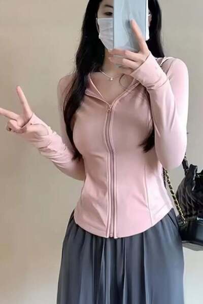 Karakedi Street Style Kapüşonlu Fermuarlı Dar Kalıp Y2K Hırka