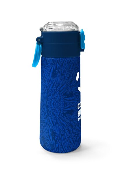 Coral High Kids Navy Blue Saks Football Patterned Straw and Direct Drinking Steel Thermos 500 ml 31897