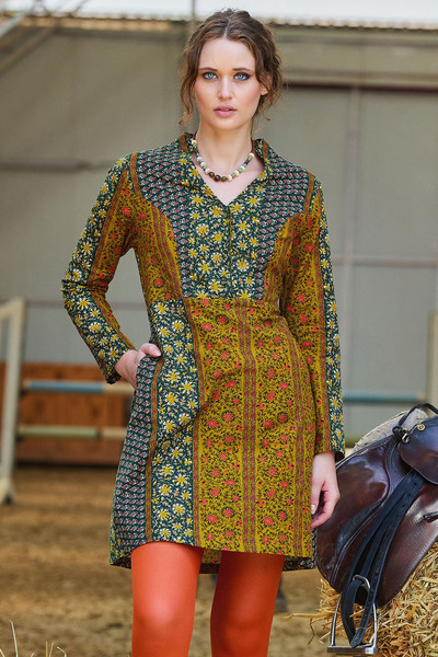 Los banditos Hakim Collar Button Detailed Tie-Up Long Sleeve Dress