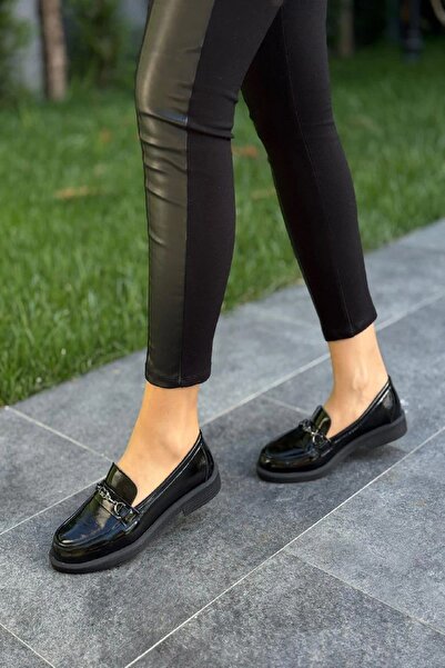 akerler Women's Genuine Leather Lightweight Black Patent Leather Daily Loafer Ujh7655