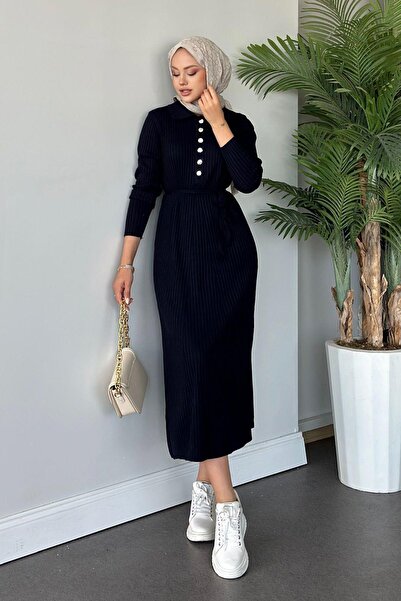 Hazamoda Rochie tricotată Madonna albastru bleumarin