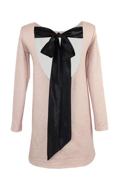 Atelier Anca Socolovschi Powder Pink Dress with Open Back and Black Bow