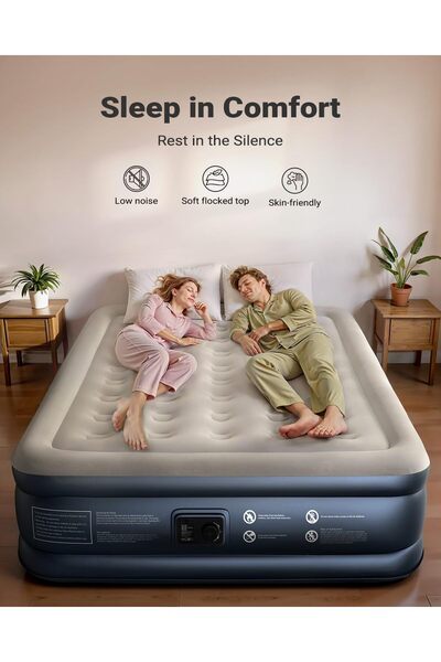 iDOO Luxury Air Mattress with Built-in Pump, Queen Size Inflatable Mattress for Camping, Guests & Ho