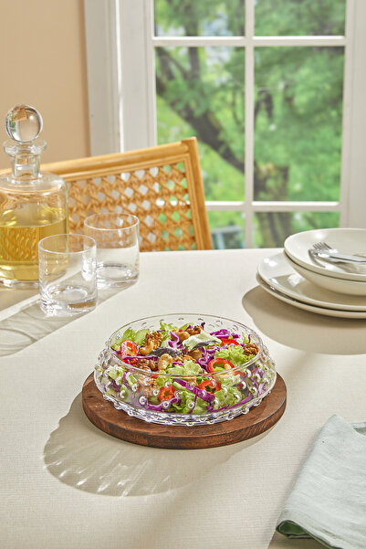 hapeed Niko Model Ahşap Stantlı Cam Salata Kasesi ve Sunumluk