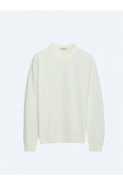 Kip Ekru Bisiklet Yaka Düz Örgü Triko Kazak