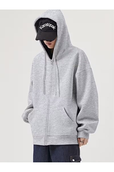 Karatopak Unisex Φούτερ με φερμουάρ και κουκούλα, με τσέπη καγκουρό, σε μεγάλ...