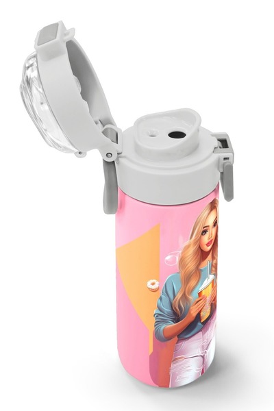 Coral High ترمس ستيل منقوش على شكل فتاة مرجانية وردية للأطفال مع شفاطة وشرب مباشر 500 مل 31869