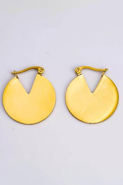 TAKIŞTIR أقراط فولاذية مستديرة ذهبية اللون (زوج)