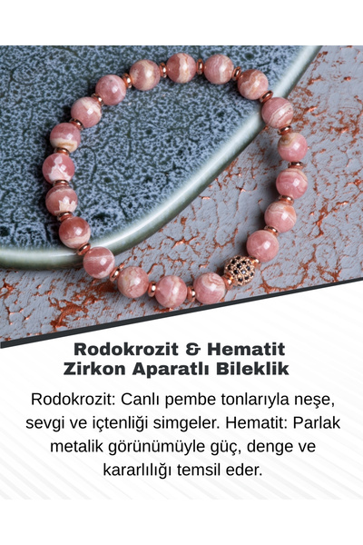 Saff Doğal Taş سوار رودوكروزيت وهيماتيت مرصع بالزركون