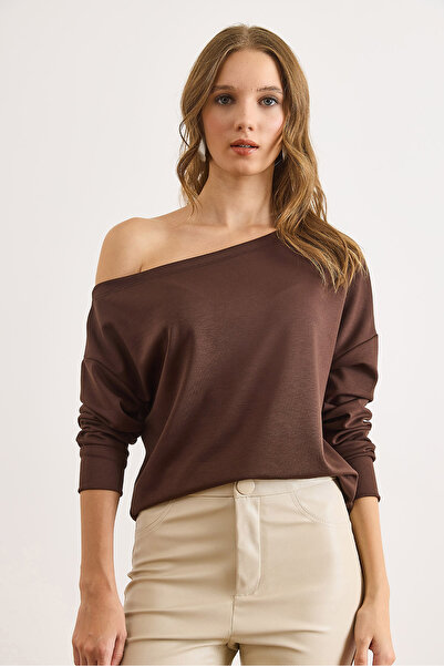 Olalook Women's Bitter Brown Modal Boat Neck Soft Textured Blouse Blz-19003131