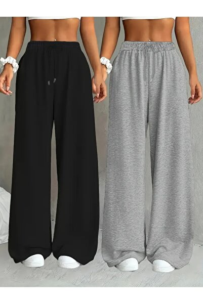 CAONNES 2( ADET ) Kışlık Siyah Gri Büyük Beden KADIN Baggy Iki Iplik Oversize Eşofman