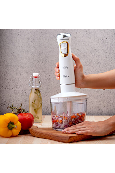 Voltz Blender, tocator și mixer 3 în 1 Oliver OV51112WSC, 800W, 700ml, lamă din oțel S și accesoriu de mixare, alb