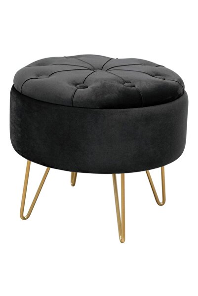 Akord Furniture Factory Taburet, rotund, cu spatiu depozitare, catifea, negru, max 80 kg, 38x33 cm, Caro, Akord