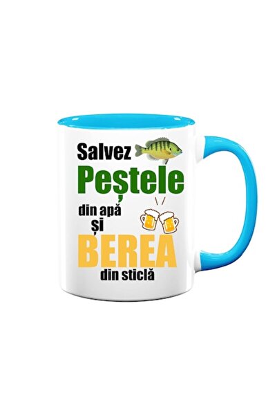 OEM Cană personalizată cu mesajul: „Salvăm peștele din apă și berea din sticlă”, Betaprint, albă