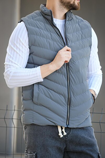 since 1990 man Manfaxy Pocketed Stand Collar Nova Shiny Fabric Men's Puffer Vest