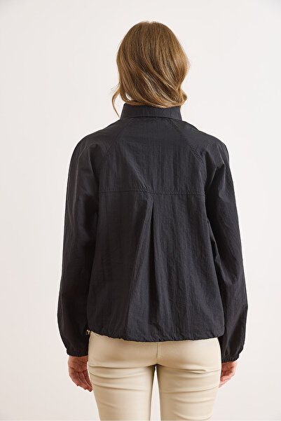 Olalook Жіночий чорний піджак з шістьма кишенями, застібкою на ґудзики та блискавкою CKT-19000477