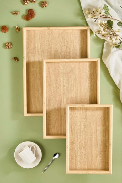Lora Bianca 3-Piece Bamboo Tea/Coffee/ Presentation Tray Set