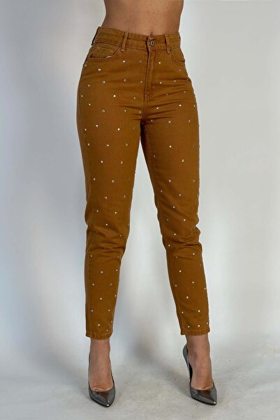 WildFashion Blugi casual cu talie inalta accesorizat cu strasuri H766-8