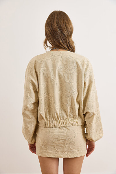 Olalook Kadın Taş Astarlı Nakışlı Cepli Mevsimlik Bomber Ceket CKT-19000481