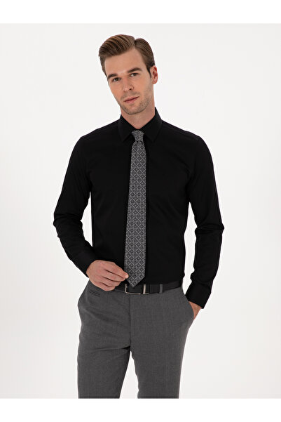 Cacharel Siyah Slim Fit %100 Pamuk Klasik Gömlek 50318179-VR046