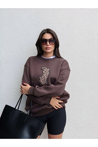 ESRAHELVACI Кафява блуза с бродерия на лъв