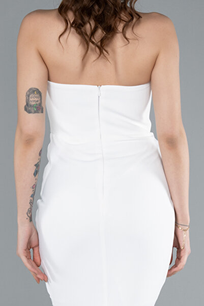 Abiyefon Ekru Taşlı Straplez Yaka Uzun Balık Abiye Elbise ABU4687