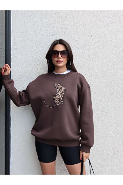 ESRAHELVACI Кафява блуза с бродерия на лъв