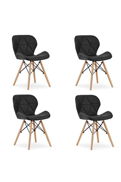 Artool Set 4 scaune stil scandinav, Artool, Lago, piele ecologica, lemn, negr...