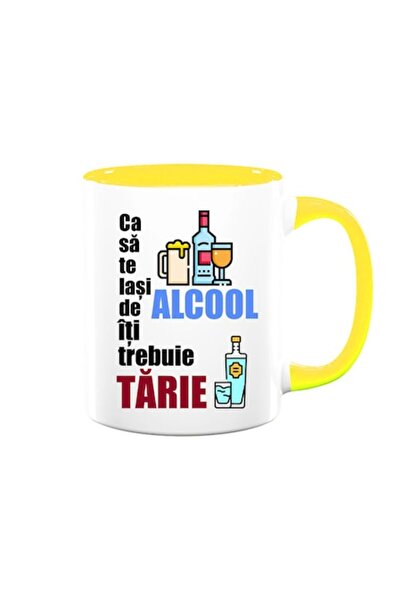 OEM Custom Mug with Message: 'To Quit Alcohol, You Need Strength', Betaprint, White with Yellow Interior