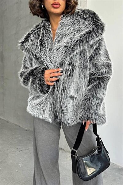 Dipmoda Women's Gray Imported Fabric 1St Grade Quality Fur Coat Dpg053